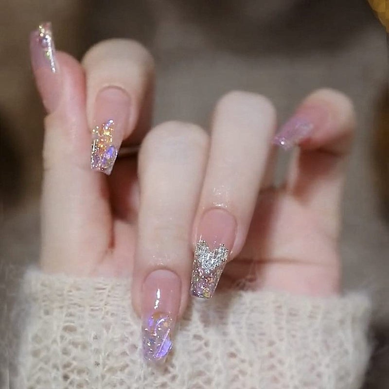 BASEMMAHER 2 Jars Heart Nail Art Charms, Mixed Size Crystal Jewelry 3D Shiny Aurora Love Hearts Nails Gems Rhinestones for Women Valentine's Day Acrylic Nail Decoration Supplies, Craft DIY Accessories - Image 3